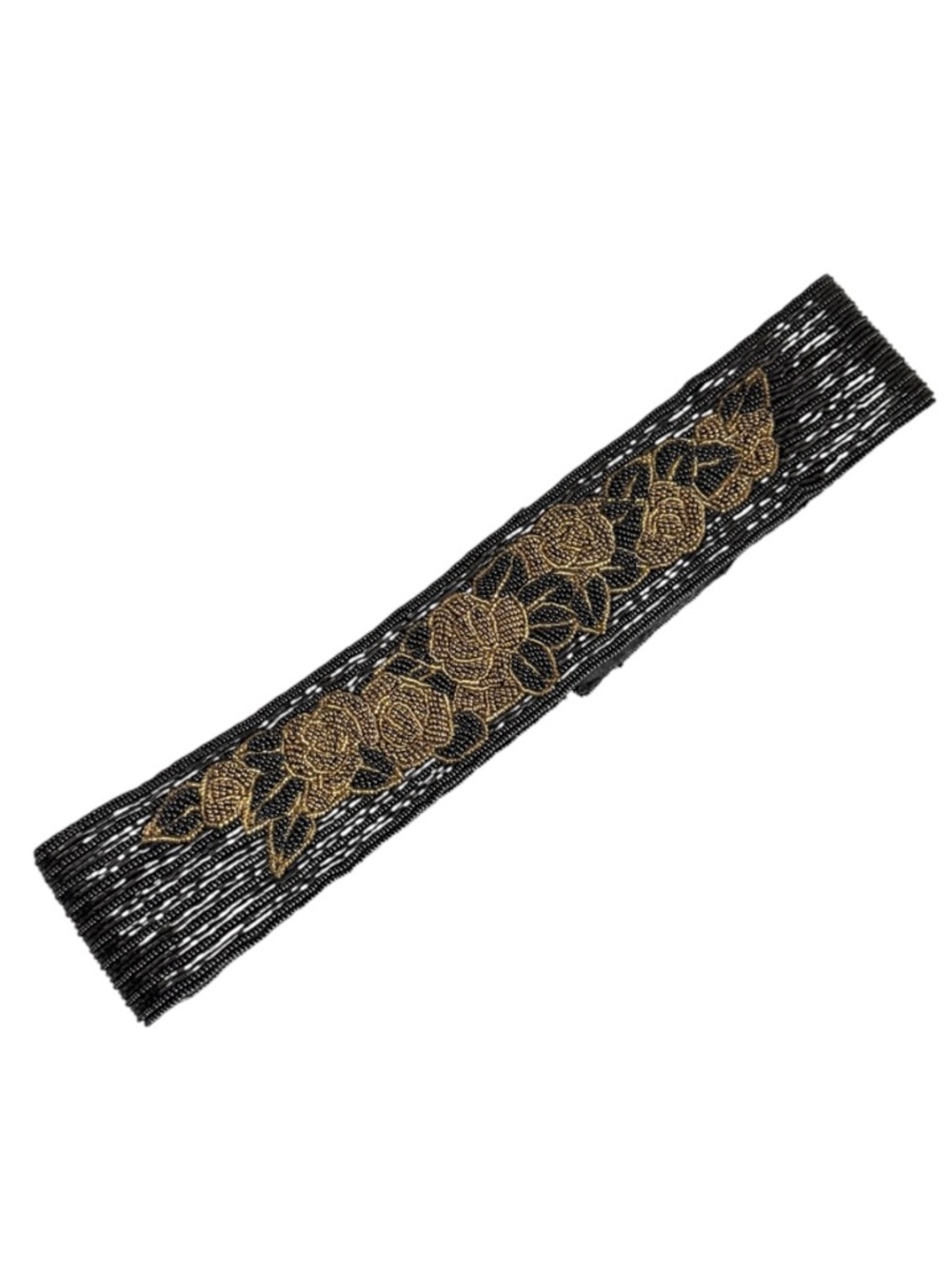 Vintage La Regale Beaded Floral Evening Statement Belt Size M Black Gold